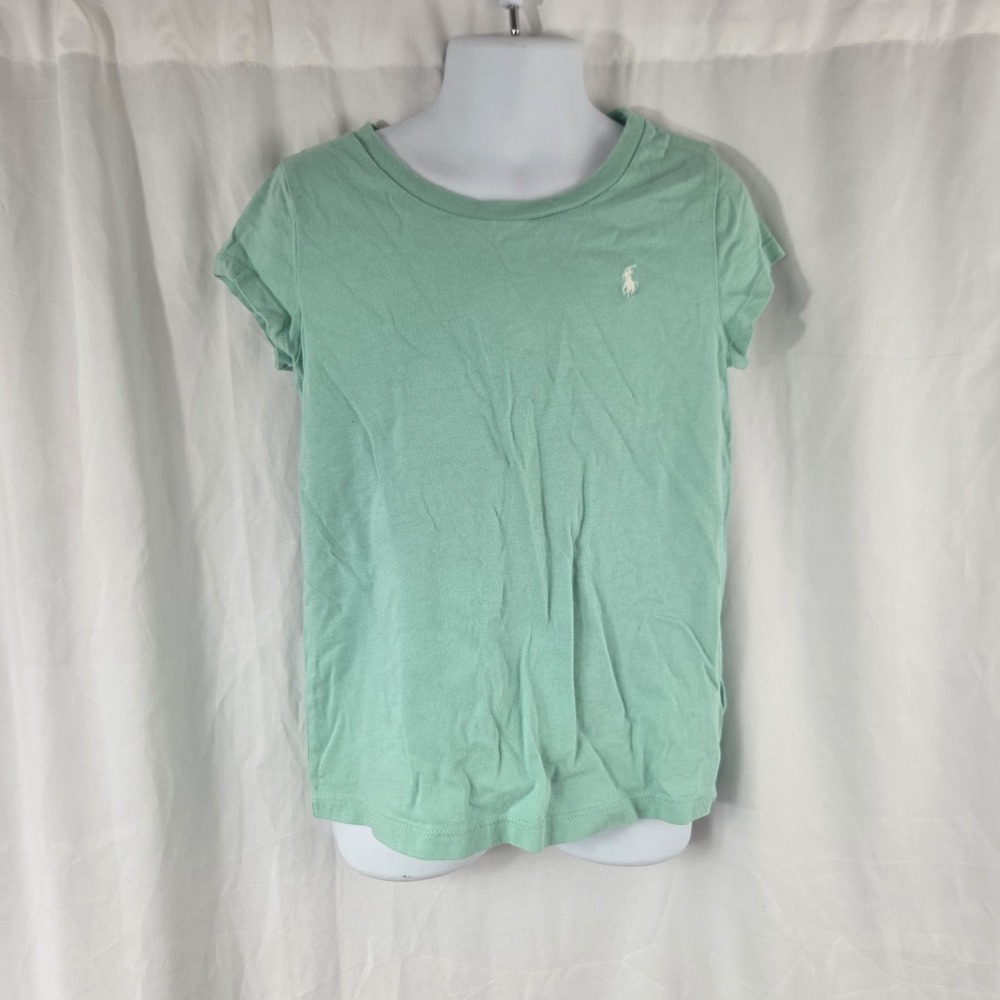 Ralph Lauren Girls Size 6 Jersey Shorts Sleeve T Shirt Green White Pony Logo
